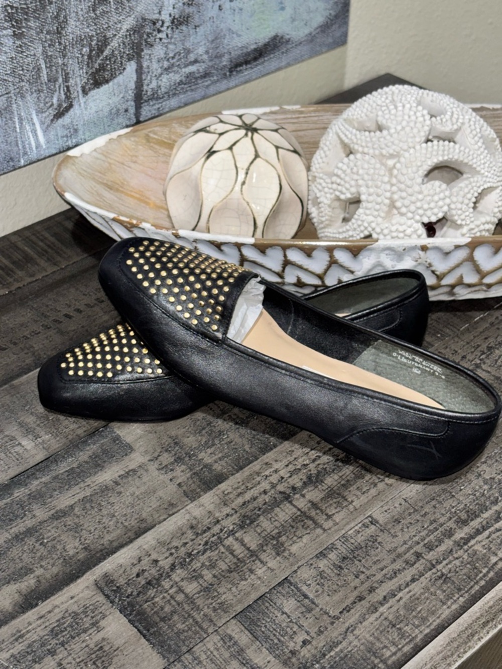 Enzo Angiolini Vintage  black leather studded flats/ slip-on loafers SZ 5.5 - Picture 12 of 13